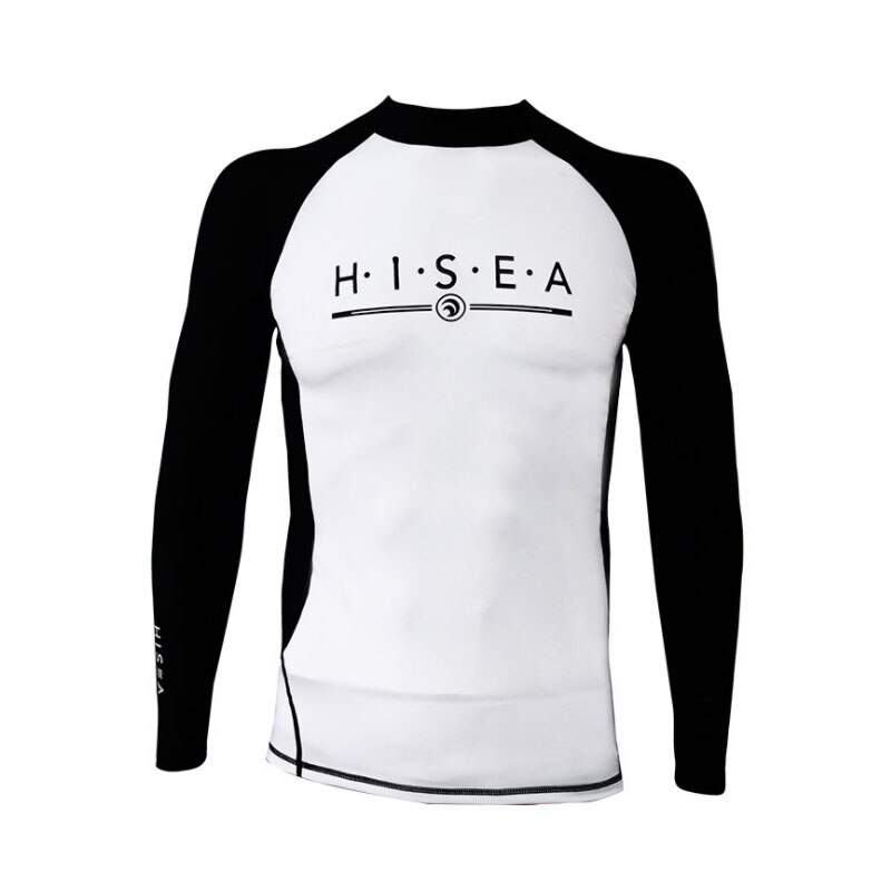 Hisea Men&#39;s Rash Guard Shirt Long Sleeve UV Protect Swimming Tops Lycra Quick Dry Swimwaer Srufing Water Sport T-Shirt Clothing: Black-white / L