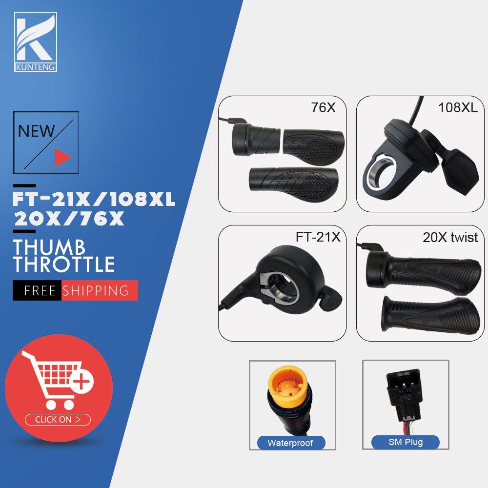 Electric Bicycle Thumb Throttle Lef/Right Side 24V-72V e-Bike Whole Throttle Half Twist Throttle Handle For Ebike Conversion Kit
