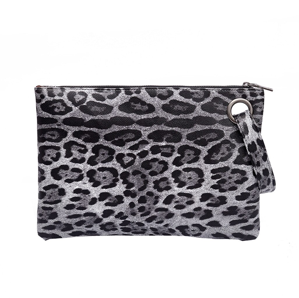 Kvinnors läder axelväskor zebra leopard clutch väska för kvinnor retro pu läder praktisk kväll handleds dag koppling väska: Grå