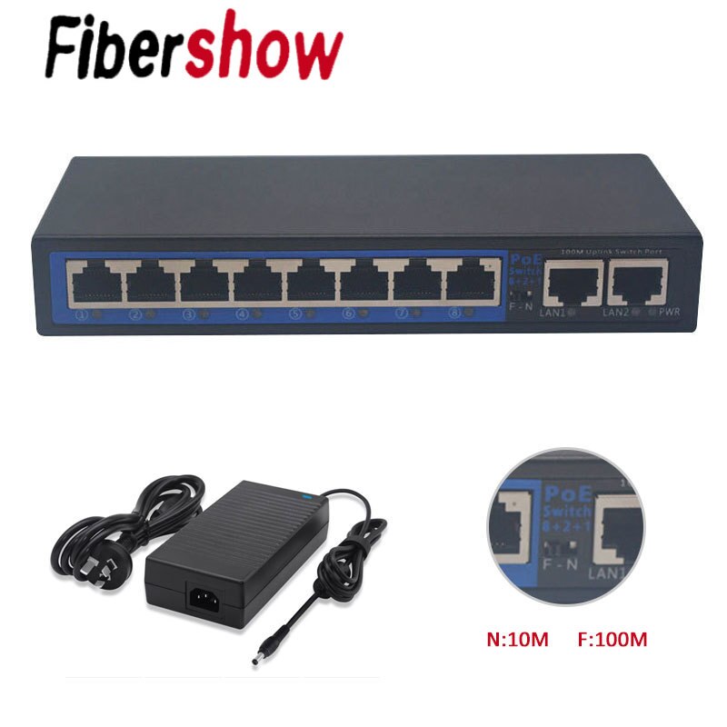8+2 Ports poe Switch 250M POE Power Over Ethernet Switch POE Network 10/100Mbps Network Vlan 2 Uplink 1 SC fiber port
