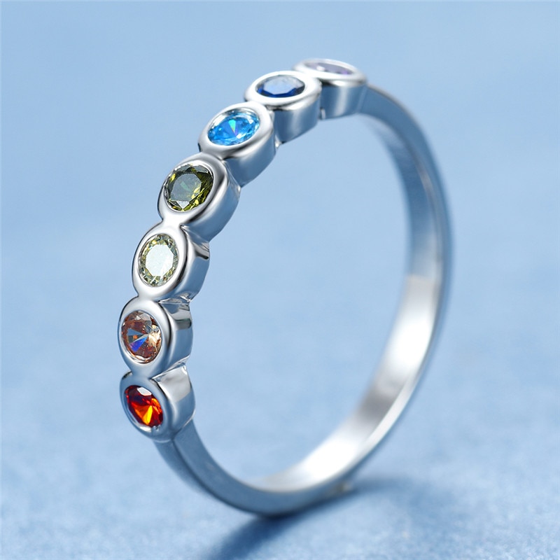 Mode Vrouwelijke Groen Blauw Crystal Party Ring Charm Zilver Kleur Liefde Engagement Ring Elegante Belofte Trouwringen Voor Vrouwen