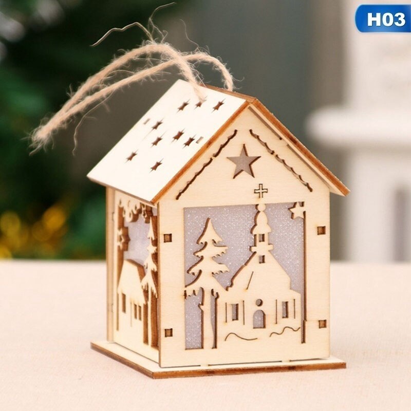 Christmas Led Light Wood House Cute Christmas Tree Hanging Ornaments Decoration Figurines Merry Christmas: H03
