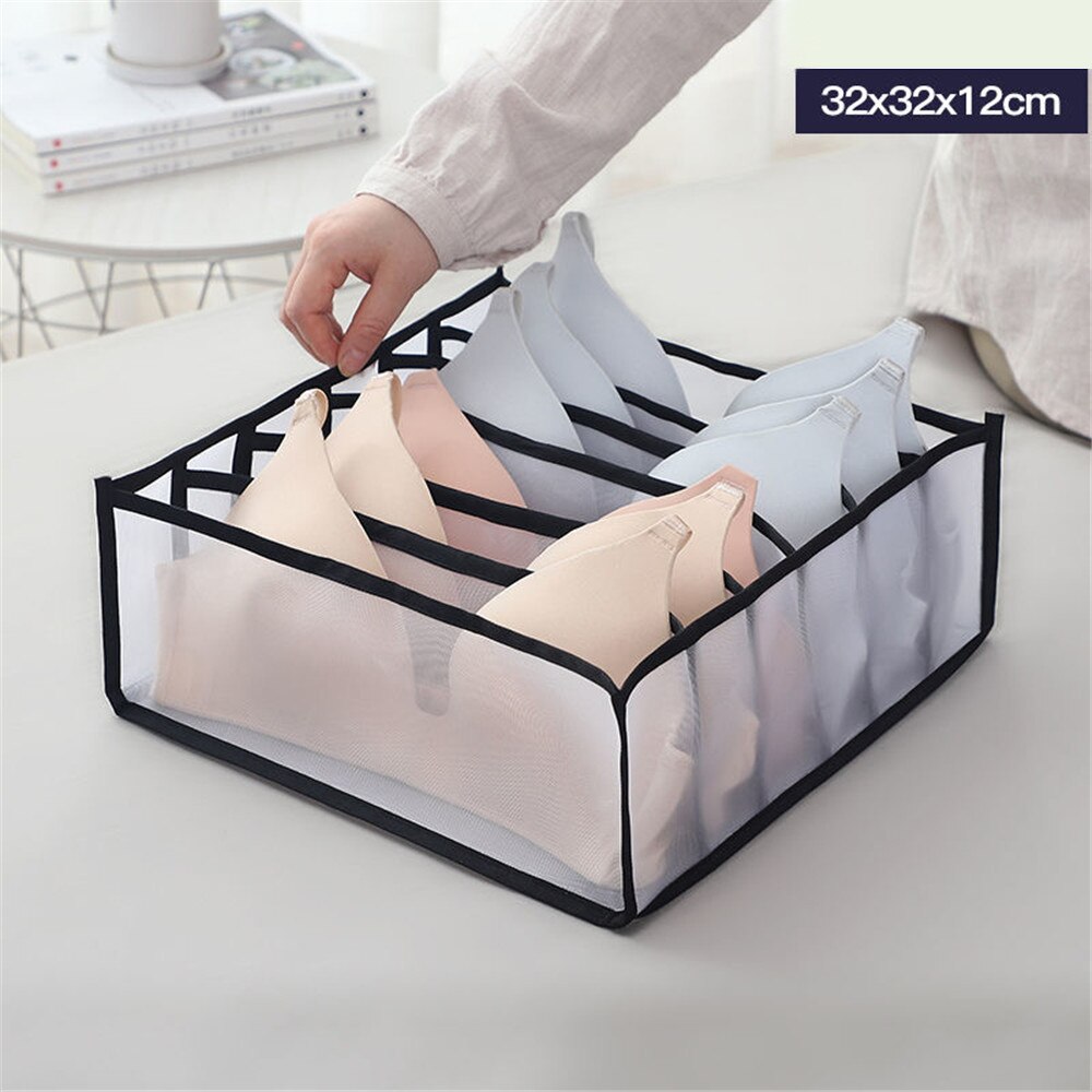 Boîte de rangement pliable en tissu pour chaussettes, Type tiroir, panier de rangement pour sous-vêtements, peut être lavé sans couvercle: Blcak 6Grids