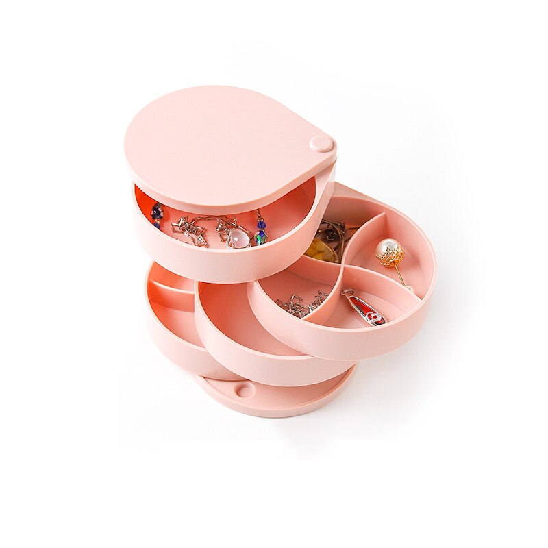 Multilayer Advanced Rotating Plastic Jewelry Box Organizer Storage 4 Layer 360 Degrees Rotary Holder Jewelry Organizer: red