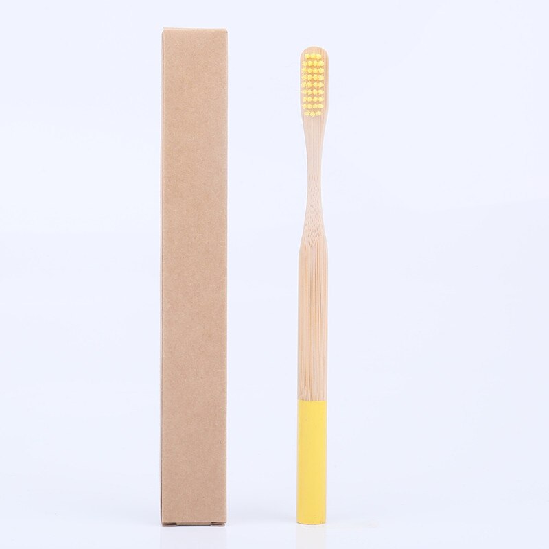 1 pcs Eco friendly bamboo bristle toothbrush Biodegradable Plastic Free Oral Care adult bamboo toothbrush handle brush: Yellow-2