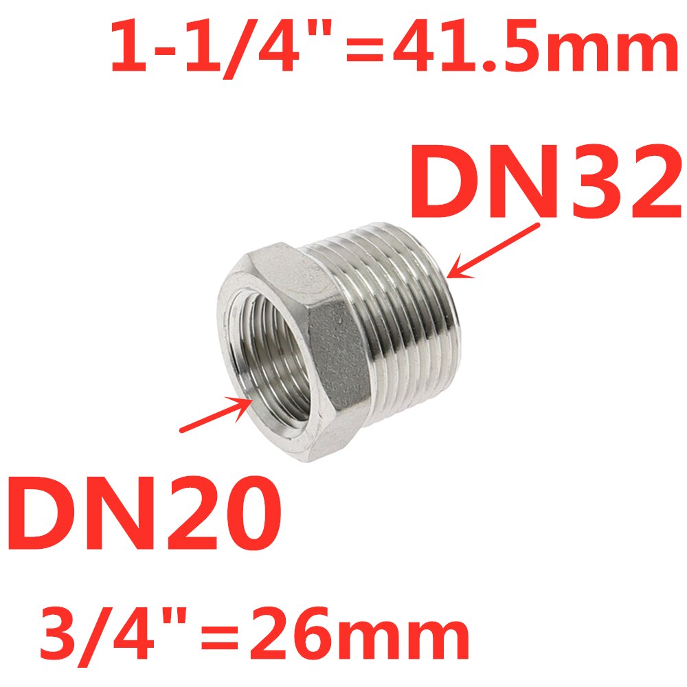 Tonisoiva sydämen vähennysholkki 1/8 &quot; 1/4 &quot; 3/8 &quot; 1/2 &quot; bsp uros/naaraskierre  ss304 ruostumattomasta teräksestä valmistettua putkiliitosta vesikaasuöljylle: Dn32 to dn20