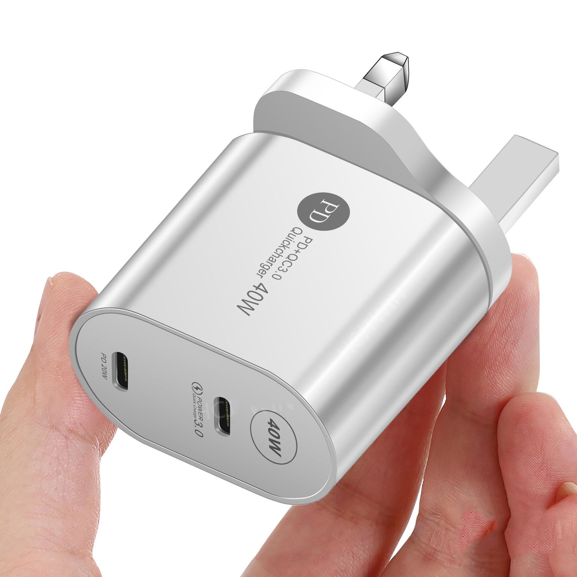 PD 40W double USB Type C Charger QC 3.0 Fast Charging Travel Wall Charger EU US UK Plug for mobile phone charger: black / White UK Plug