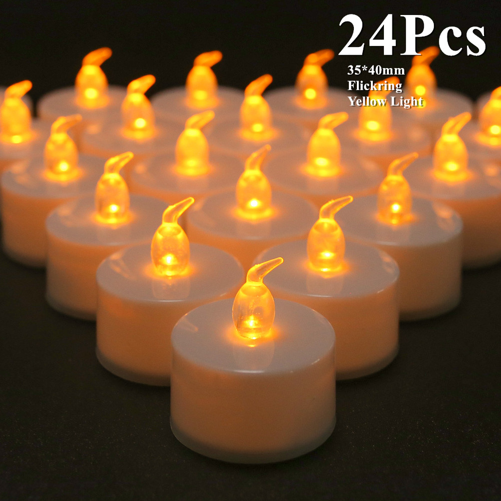 12/24 Stück flammenlose LED-Kerze mit/ohne Fernbedienung, Beleuchtung, flackernde Flamme, Teelicht für Halloween, Weihnachten, Heimdekoration: Weiß