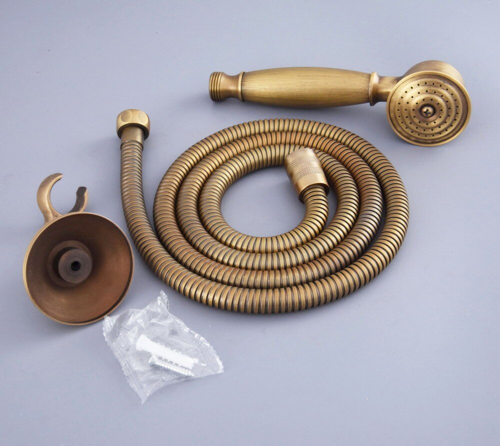 Antique Brass Hand Held Shower Head Wall Holder Bracket 1.5M Hose Set Water Saving Bathroom Handheld Sprayer ahh120