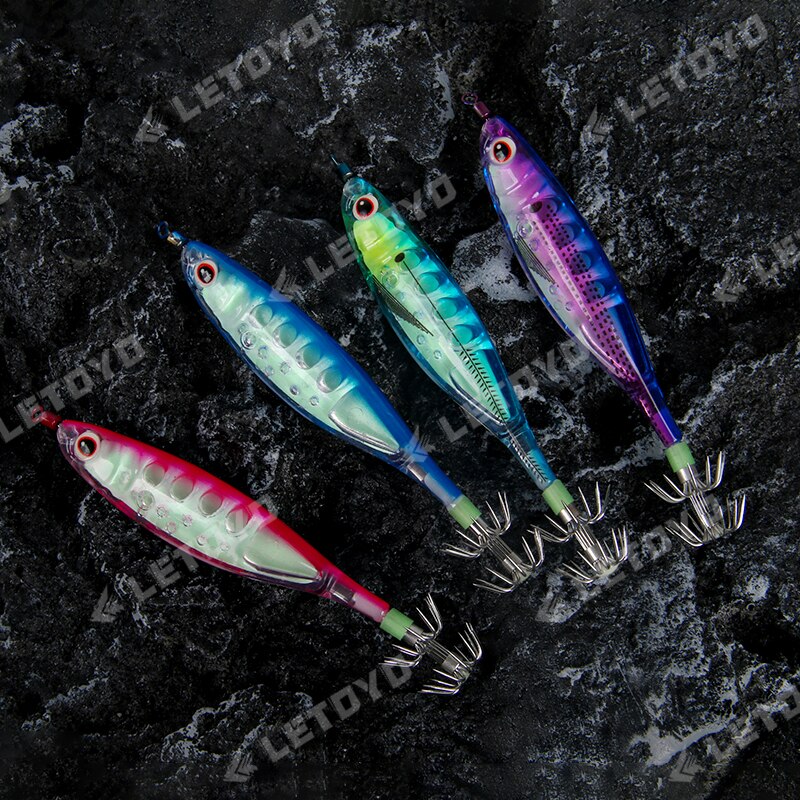LETOYO 4PCS Floating Squid Jig Artificial Shrimp Fishing Lure Squid Hook Luminous Octopus Cuttlefish Bait Sea Squid Catching Rig