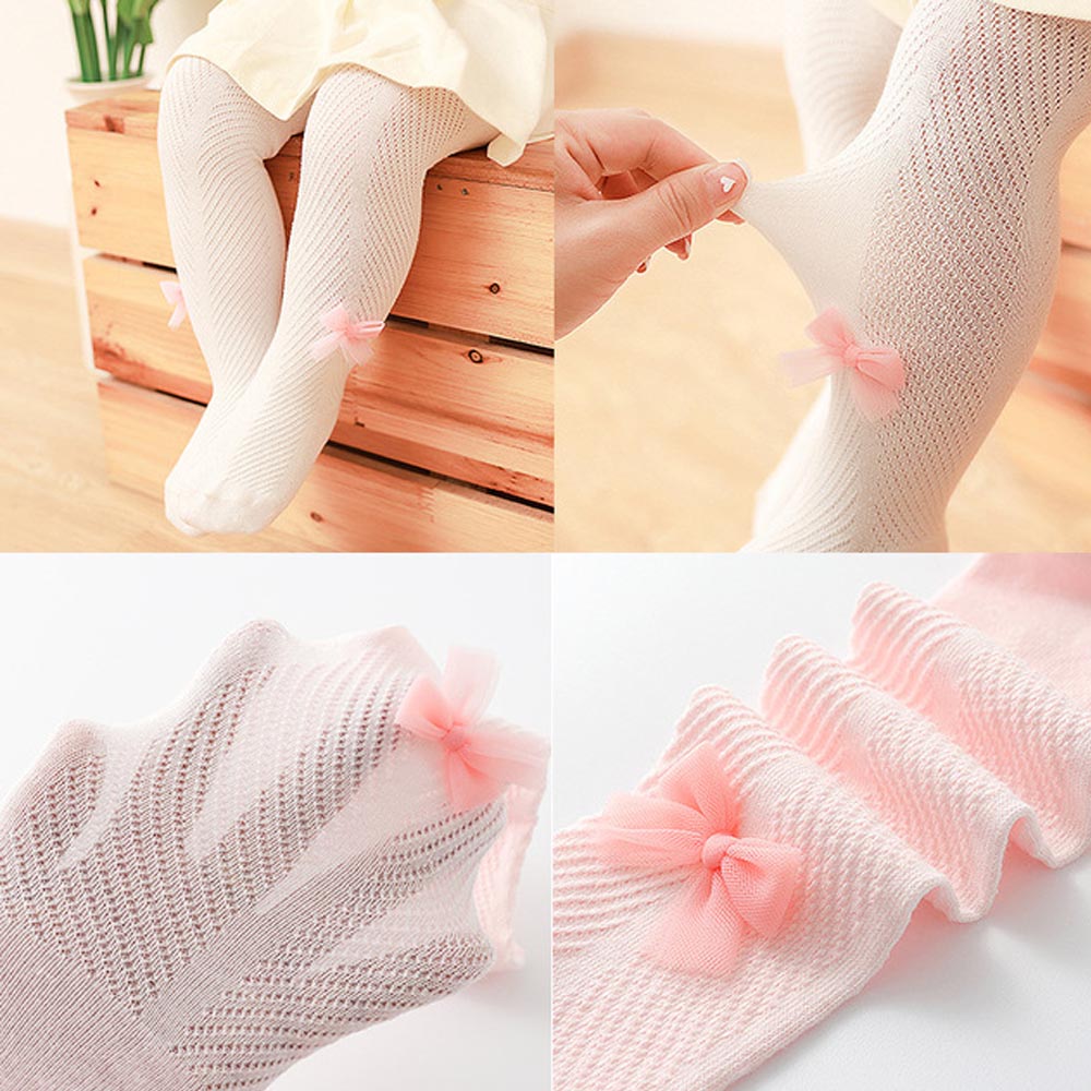 V-TREE Summer Baby Tights Bowknot Mesh Pantyhose Spanish Hollow Cotton Tight For Girls Infants Breathable Stockings
