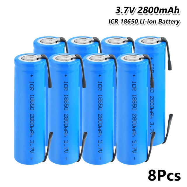 1/2/4/6/8/10 Uds 18650 batería 2800mAh ICR 18650 Li-ion de 3,7 V batería recargable con soldadura de pestañas para linterna Led faro: 8 Pcs