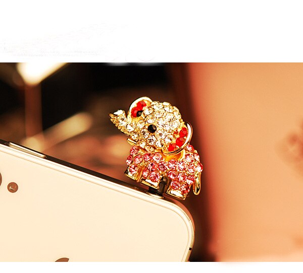Encantador elefante con tapón a prueba de polvo de diamante Accesorios para teléfono móvil para todos los tapones de orificio para auriculares de 3,5mm