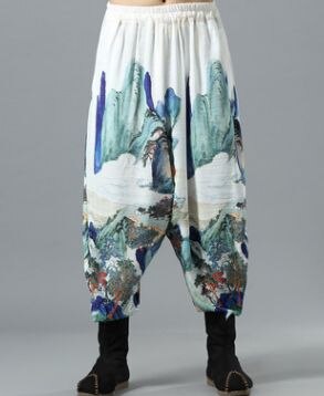Spring Autumn Nepal Style Cross Pants Traditional Mens Cotton Linen Baggy Pants Big Crotch Extra Loose Bloomers 092601: M