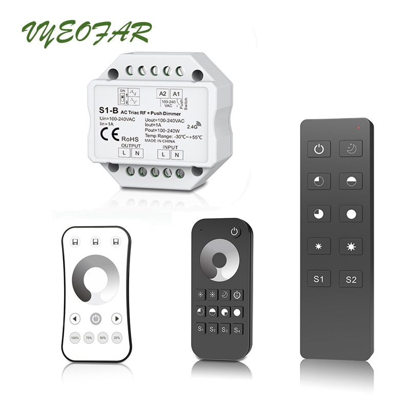 Led Triac Bulb Dimmer Built-in Dimmable 220V RF Wireless 100V-240VAC 1A 240W Output Push Dim Switch Controller