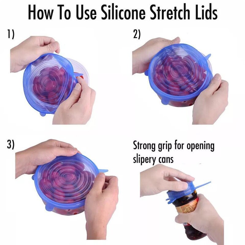 6Pcs Silicone Cover Stretch Lids Reusable Airtight Food Wrap Covers Keeping Fresh Seal Bowl Stretchy Wrap Cover Kitchen Cookware