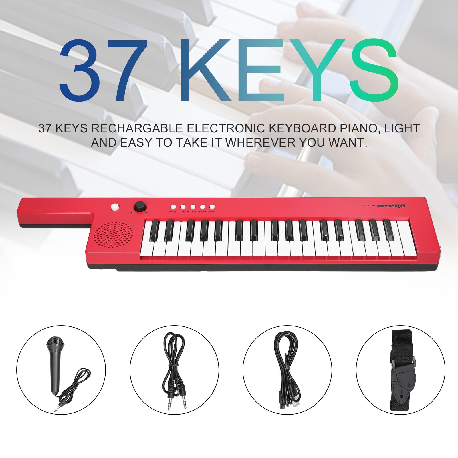 Clavier d&#39;orgue électronique Rechargeable de Type C, 37 touches, pour Piano, guitare et Microphone, d&#39;éveil Musical