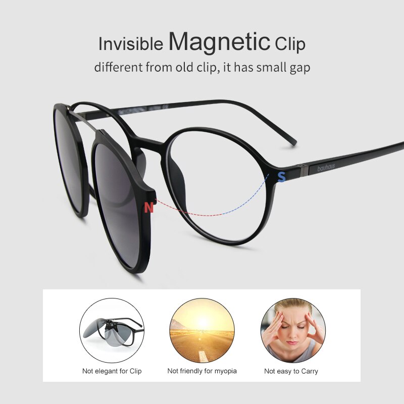 Bauhaus, gafas de sol clásicas con Clip para hombres y mujeres, monturas de gafas con imán, montura de gafas ópticas ultem