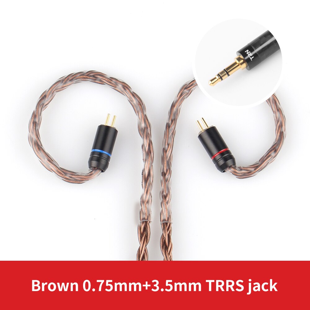 TRN 16 Core Silber Überzogene Kopfhörer Kabel 2,5mm 3,5mm 4,4mm zu 0,75 0,78 2pin mmcx Ausgewogene Hifi ersatz Kopfhörer Kabel: Brown  0.75mm 3.5mm