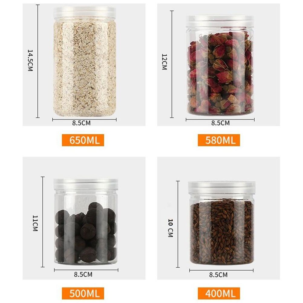 Tarro de plástico transparente para alimentos, lata sellada para cocina, recipientes de aperitivos para galletas, té perfumado, 10 Uds., 500ml