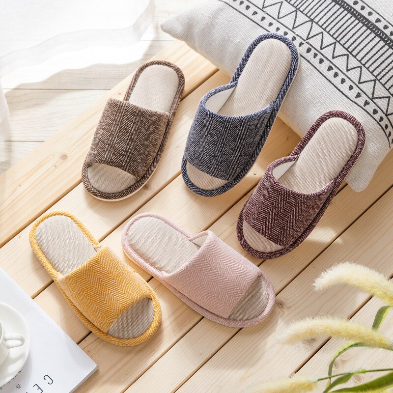 Mntrerm Womens Home Slippers Casual Indoor Outdoor Open-Toe Shoes Cotton And Linen Slippers Anti-Slip Couple Slipper
