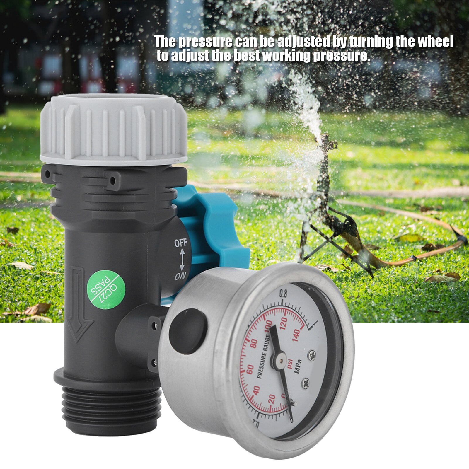 G3/4in Adjustable Water Pressure Reducing Maintaining Regulator Valve with Pressure Reducer Gauge Garden Irrigation Controller