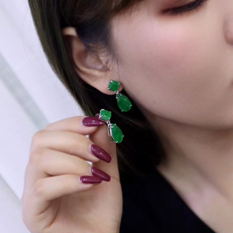 Trendsmykker sølvfargede smaragd bryllupsøreringer for kvinner simulering paraiba turmalinørering festsmykker