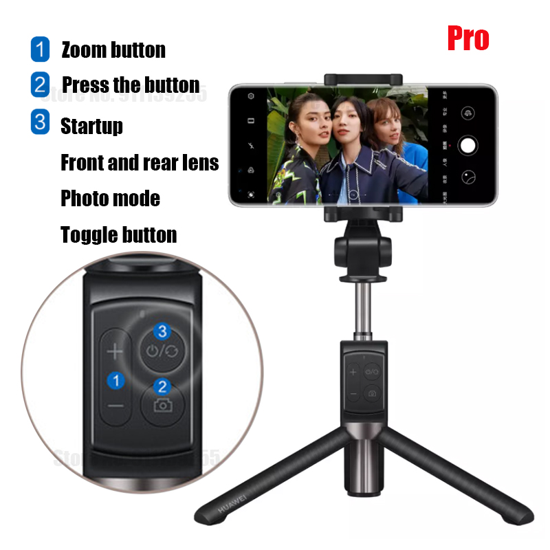 Huawei-Palo de selfi AF15/Pro Original, trípode portátil con Control inalámbrico, monopié de mano, compatible con Bluetooth, para iOS/Xiaomi Phon
