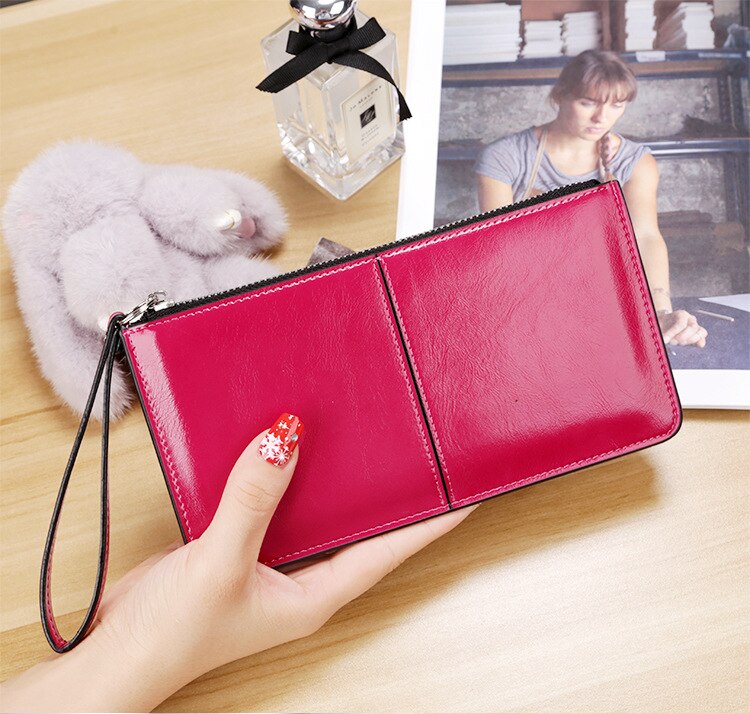 Cartera larga de para mujer, bolso para teléfono móvil para mujer, bolso de pu embrague star con correa de mano, bolso de varios colores 563: Rose Red 563