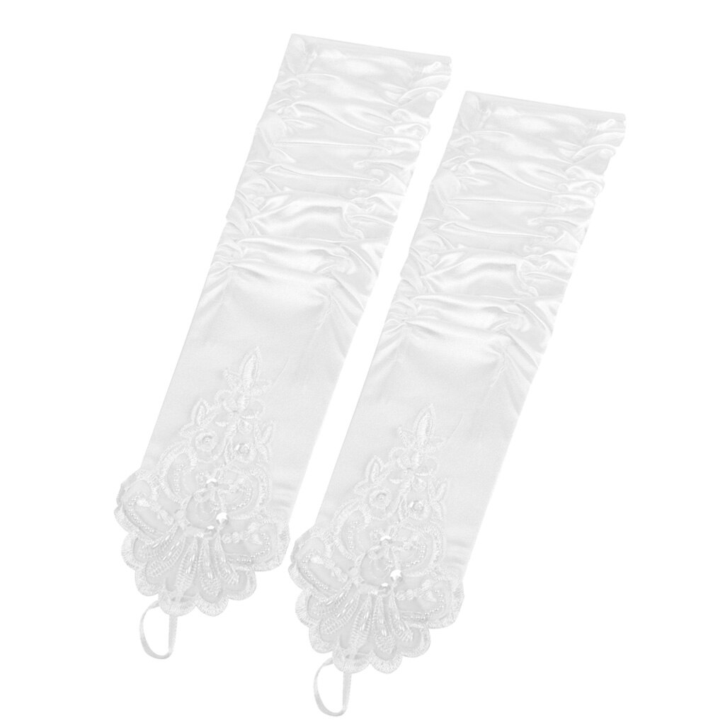 Paar Hochzeit Kleid Abend Abendkleid Satin- Lange Braut Finger Handschuhe Weiß