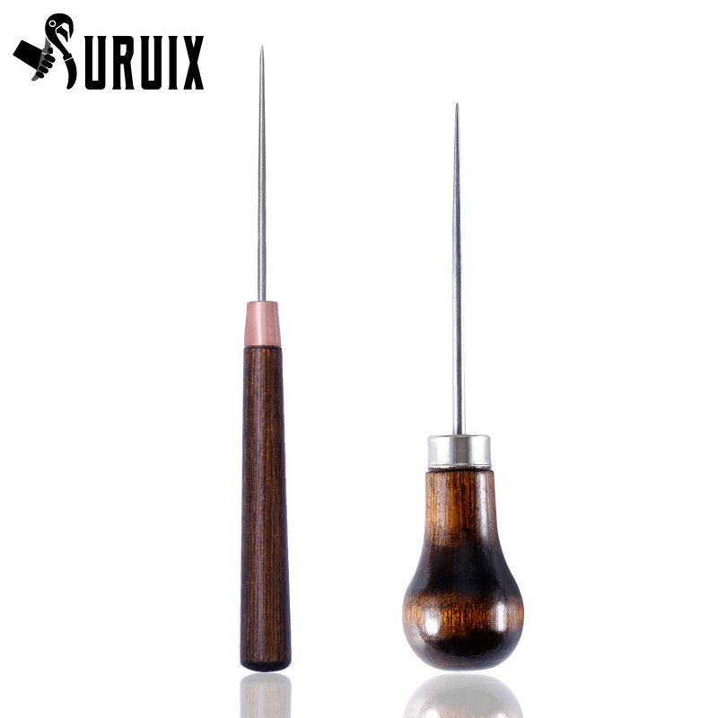 Wood Handle Awl Leather Punching Tools Leather Straight Awls Hole Puncher Drills for Leather Craft Awl Hand Stitching