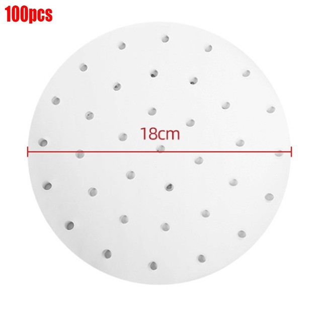 100Pcs 7/8/9 Inch Round Square Non-Stick Air Fryer Liners Paper Disposable Steamer Mat Baking Sheets Perforated Parchment Paper: 7 inch round 100pcs