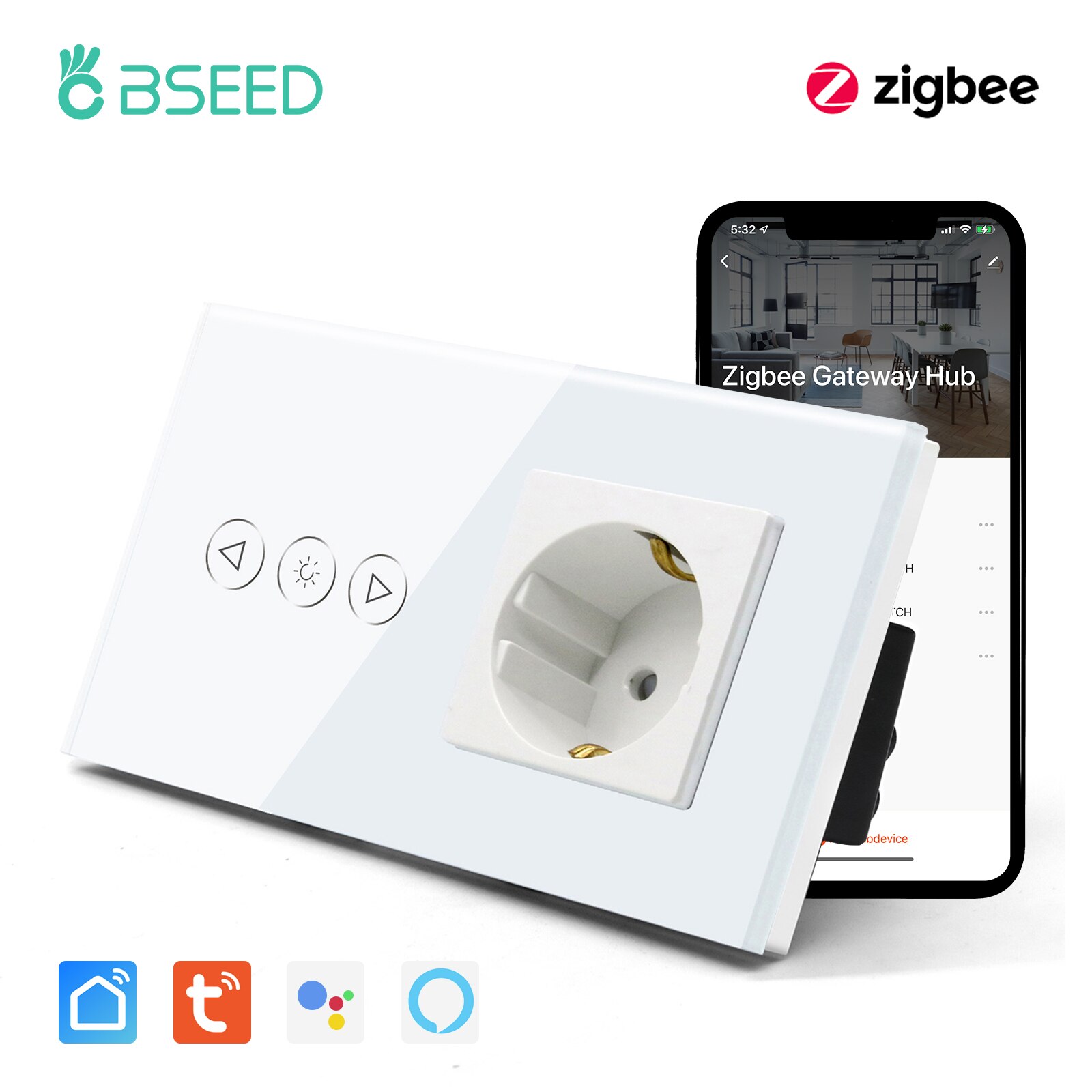 BSEED ZigBee Dimmer Switch Smart Intelligent Touch Light Switch Normal Wall Socket Tuya Smart Life APP Google Alexa Control