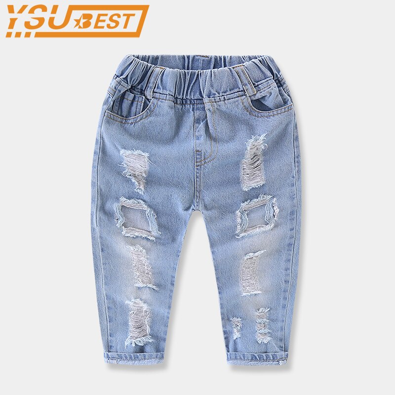 Jongens Gescheurde Jeans Mode Big Gat Jeans Elastische Taille Solid Denim Dunne Baby Jongens Jeans Baby denim Broek