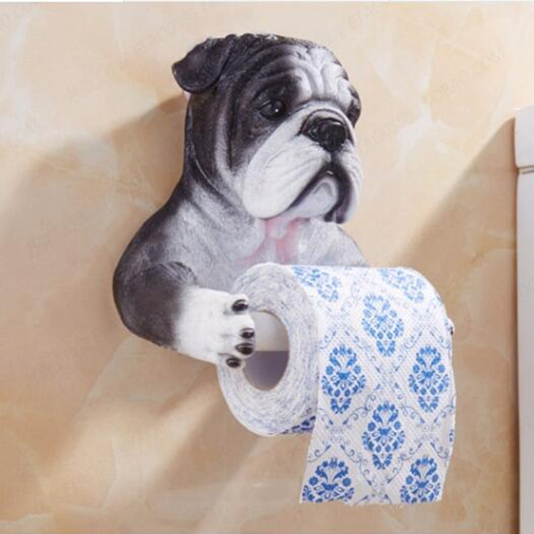 Soporte de papel higiénico para perro gris, bandeja de resina higiénica para el baño, caja de pañuelos de mano con perforaciones libres, soporte para toallas de papel para el hogar, carrete, carrete: 1