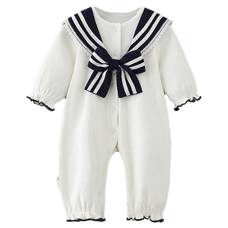 Baby Clothes England Style Sailor Collar Baby Boys Clothes Infant Girls Rompers Jumpsuit Outfits 0-2Y: 3M