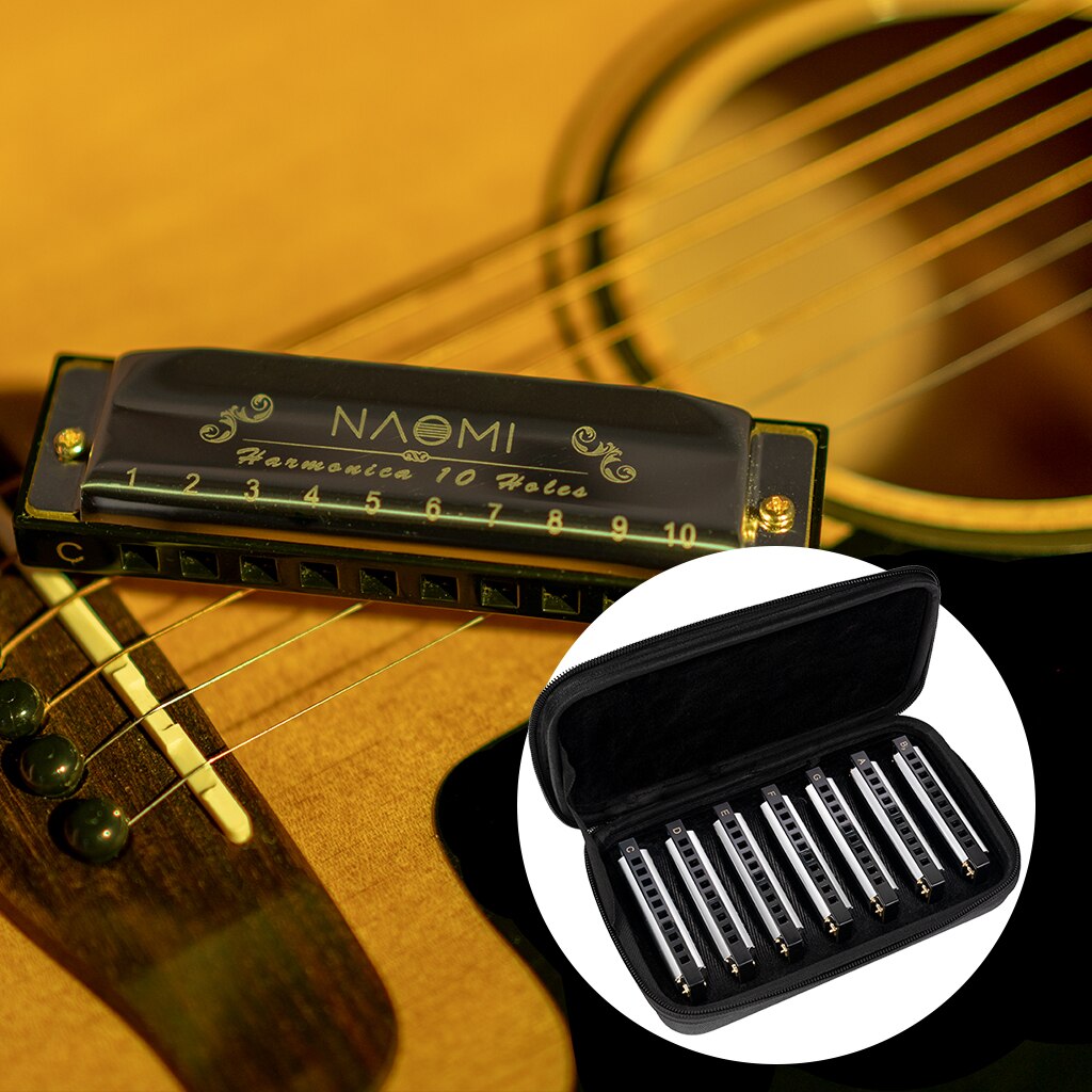 7 Stuks Harmonica Set-Sleutel Van G, Een, Bb, C, D, E, F Met Case 7 Harmonica Harp Pack 10 Gat Diatonische Harmonica