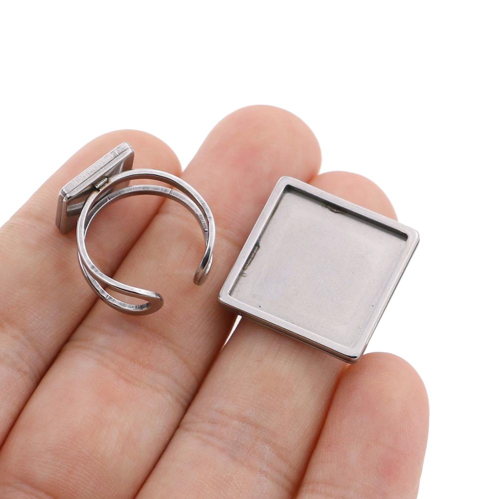 2 Stuks Rvs Vierkante 10 Mm 20 Mm Ringen Base Instellingen Persoonlijkheid Ringen Sieraden Cabochon Voor Diy Maken Bevindingen