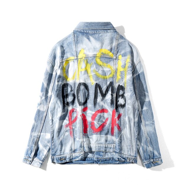 Chaqueta vaquera pintada a mano para hombre, chaqueta Harajuku, azul, Otoño,: L
