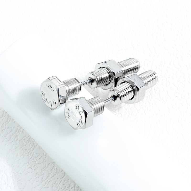 2 piezas gótico Unisex Punk Rock acero inoxidable tornillo de uñas Piercing Stud pendientes novedad Piercing joyería Rock Piercing joyería