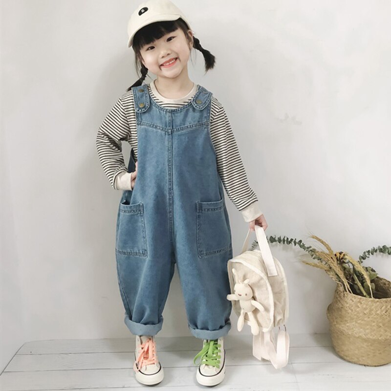 Baby Girl Cute Overalls Kids Casual Trousers Jumpsuit Toddler Infant Denim Dungarees Child Jeans Playsuit And Stripe Pullover