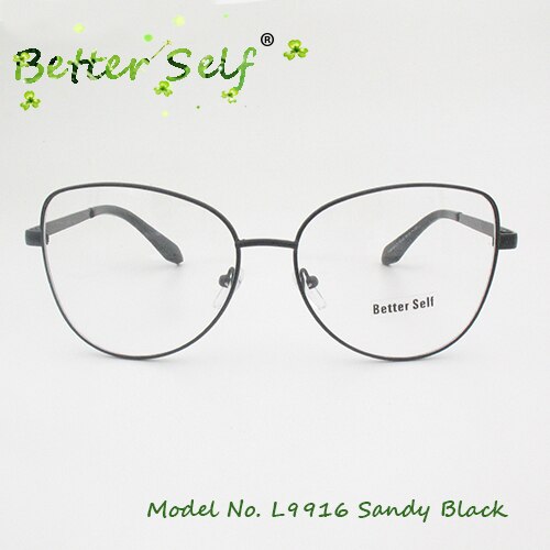 Better Self L9916 Prescription Eyewear Alloy Spectacles Gold Eyeglasses Frames For Women Myopia Optical Cat Eye Glasses: Sandy Black