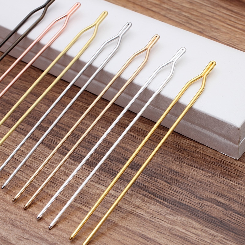 5pcs/lot 125x2mm Hair Sticks Raw Brass Gold Color Hair Sticks Y shape Hair Pins Blank Base Setting For Women Jewelry Bulks DIY