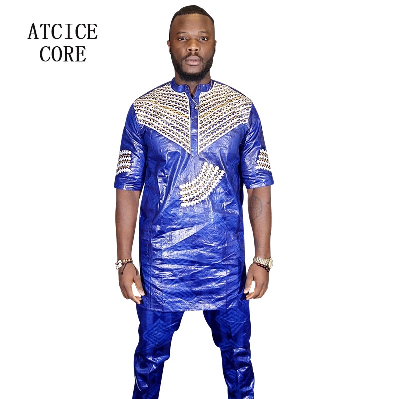 Vestido africano para mujer bazin riche bordado Traje De Hombre top con pantalones