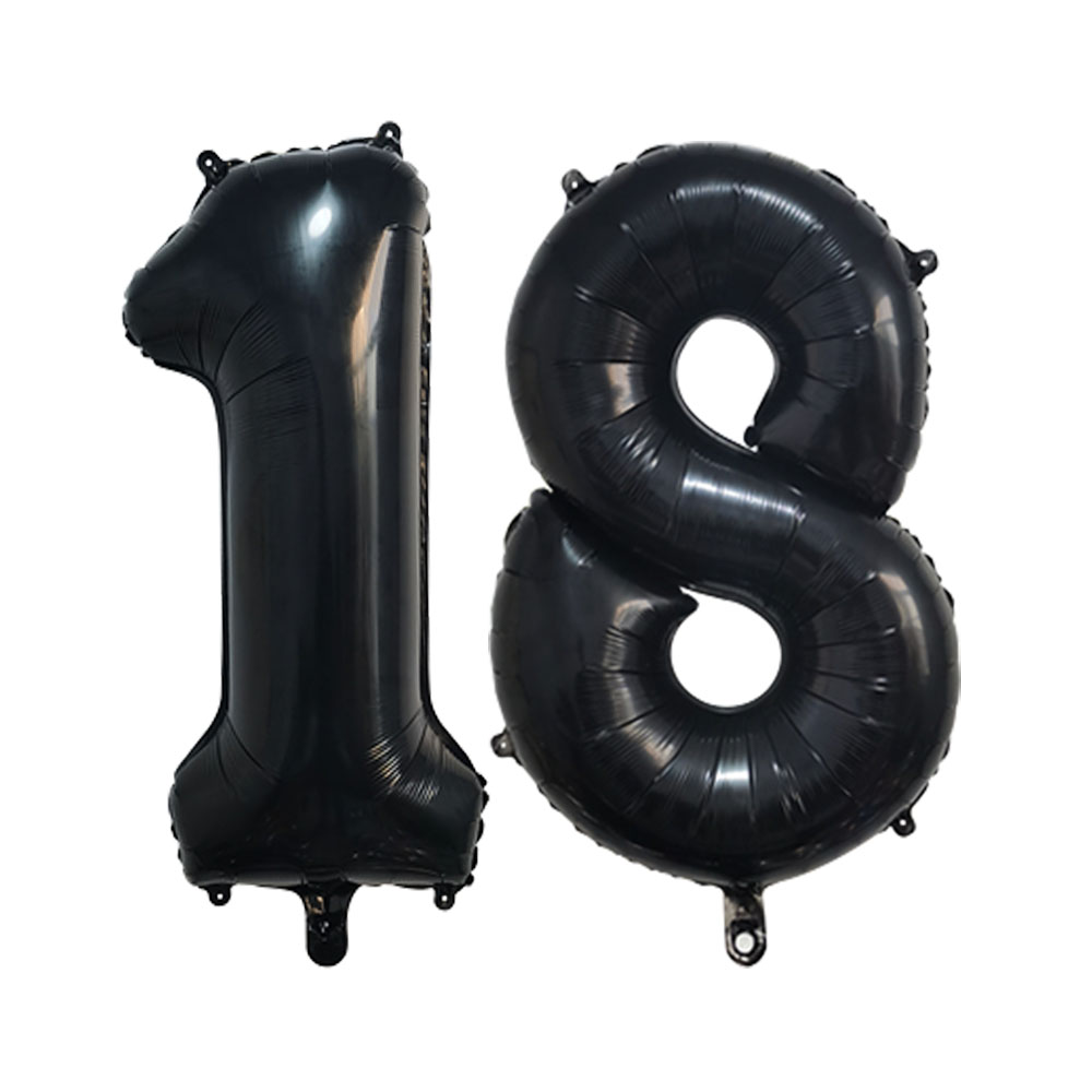 32 pulgadas Número grande dígitos oro negro plata verde rojo azul adulto 18 cumpleaños decoraciones globos suministros para de aniversario: Negro