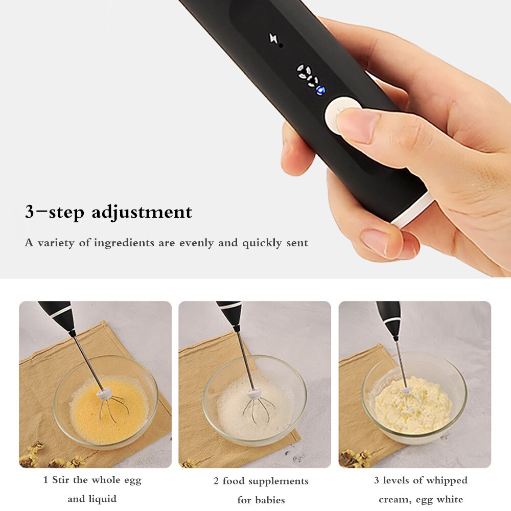 Batidor de doble resorte recargable por USB, Espumador de leche eléctrico, utensilio manual de acero inoxidable para hacer espuma de leche, mezclador de bebidas, dos velocidades