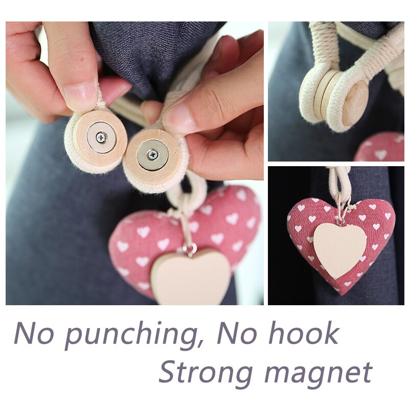 Coeur forme rideau embrasse européen décoratif rideau boucle libre poinçon crochet aimant sangles rideau accessoires coton