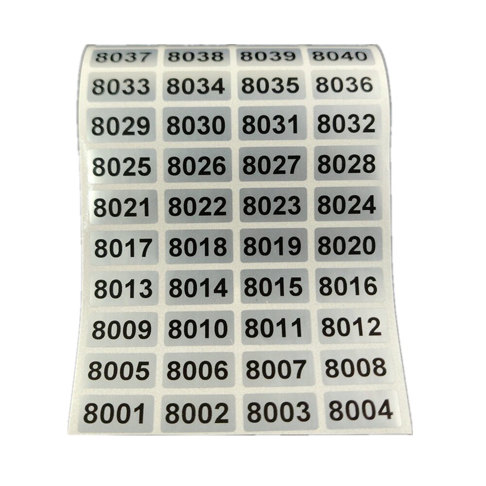 1000 etiketten Fortlaufende Nummer Inventar Lagerung Aufkleber Wasserdicht 20mm x 10mm 001 zu 10000 Für Wahl: 8001 zu 9000