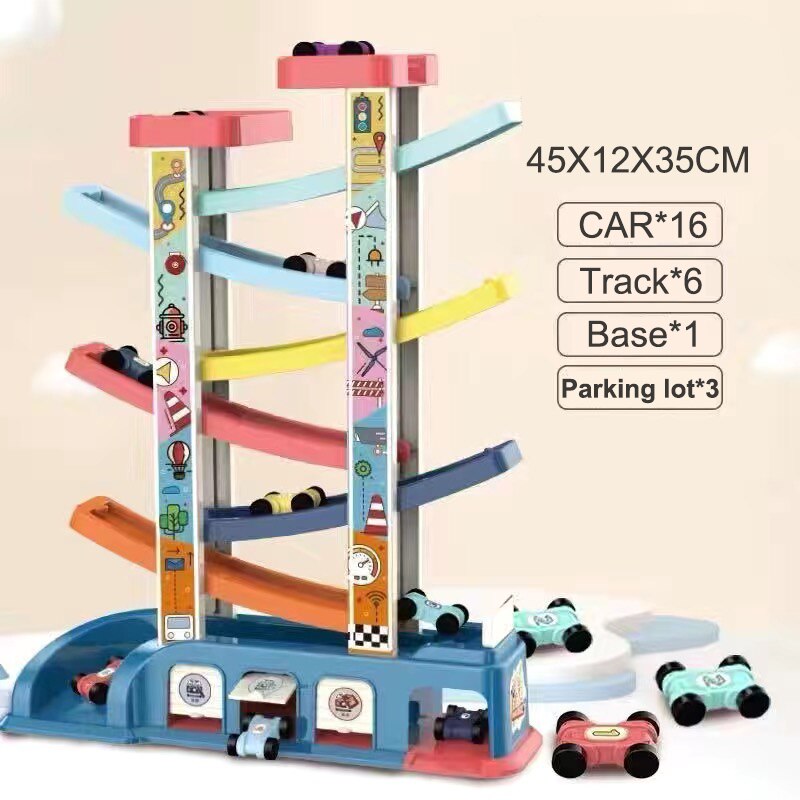 4-6 Layer Kinderkleding Auto Speelgoed Plastic Inertie Coaster Racing Auto Slide Track Auto Speelgoed Vroege Onderwijs Speelgoed kids: 16 car