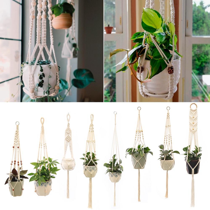 Hangende Plant Handgemaakte Macrame Plant Hanger Bloempot Plantenbak Hanger Muur Decor Binnenplaats Tuin Hangende Plantenbak Hangende Mand